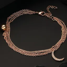 DressBerry Gold-Plated CZ Studded Layered Cresent Shape Charm Anklet-image-25