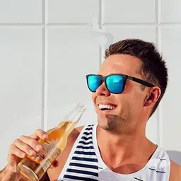 Arzonai Unisex Blue Lens & Black Aviator Sunglasses with UV Protected Lens image 4