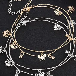 DressBerry Women Pack Of 2 Gold & Silver Tone Butterfly Charm Anklet image 1