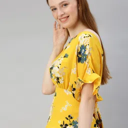 Sera Floral Print Extended Sleeves Crepe Cinched Waist Top image 3