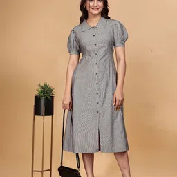 QENA Striped Peter Pan Collar Puff Sleeve Applique Shirt Dress-picture-26