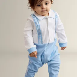 My Milestones Infant Boys Checked Pure Cotton Long Sleeves Romper With Gingham Straps-picture-44