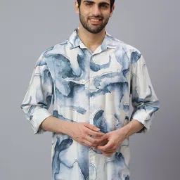 NEON CHILLIE Abstract Printed Spread Collar Classic Slim Fit Cotton Shirt-image-0