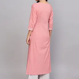 Varanga Floral Yoke Design Thread Work Cotton Straight Kurta image 5