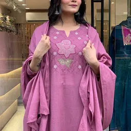 Siya Fashion Women Floral Embroidered Regular Kurta with Palazzos & Dupatta image 3