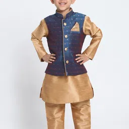 JBN Creation Boys Brocade & Silk Slim Fit Banarasi Woven Nehru Jacket image 2