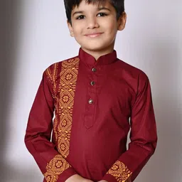 TAKE STYLE Boys Maroon Pure Cotton Printed Kurta Sets image 2