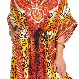 Exotic India Long Kaftan with Printed Tiger-stripes and Dori at Waist image 2
