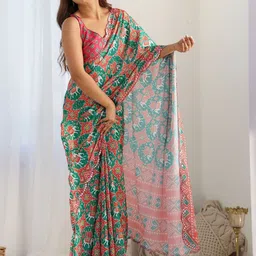 CaniBani Ethnic Motifs Mirror Work Silk Blend Saree-picture-35