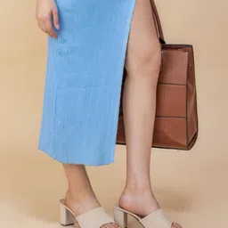 Kneetoes Women Subtle Beige Textured Block Heels-picture-11