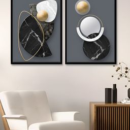 Myntra Elegant Homes Grey & White 2 Pieces Abstract Marble Curves Canvas Wall Art-picture-11