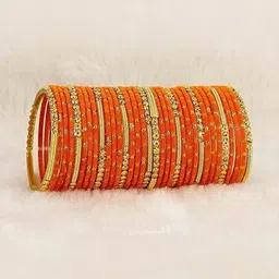 Shasmi Orange Glass Artificial Stones & Beads Bangle image 3