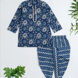 The Magic Wand Boys Floral Printed Regular Pure Cotton Kurta With Dhoti Pants-picture-23