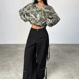 LERIYA FASHION Women High-Rise Easy Wash Pleated Cargos Trousers-image-53