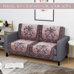 Aura Brown & Coffe Brown 4 Pieces Floral Printed 2 Seater Cotton Sofa Cover image 4