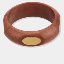 ATIBELLE Gold Plated & Oval-Round Shaped Fusion Wooden Bangle image 4