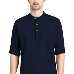 BHUVIKOO Band Collar Roll-Up Sleeves Straight Short Kurta-picture-30