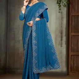 URU FASHION Embellished Sequinned Art Silk Heavy Work Saree image 4