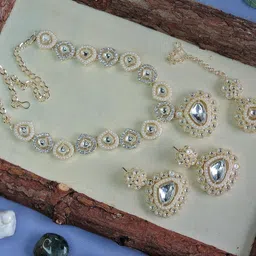 VATSALYA creation Alloy Gold- plated White Jewellery Set-picture-12