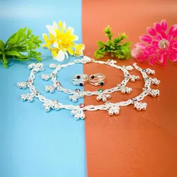 AamNa Enterprises Silver-Plated Stone-Studded & Beaded Jewellery Set image 1