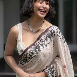 Moda Rapido Ethnic Motifs Linen Blend Handloom Block Print Saree image 3