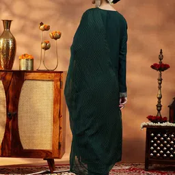 Libas Floral Embroidered Zari Yoke Design A Line Kurta with Trousers & Dupatta image 2