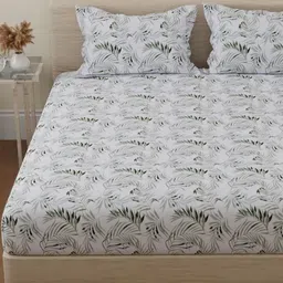 Huesland Green & White Floral Printed 144 TC Pure Cotton King Bedsheet Set 1.08cm x 1.08cm-picture-38