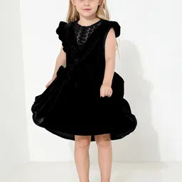 Cherry Crumble Kids-Girls Solid Round Neck Fit & Flare Dress-picture-25