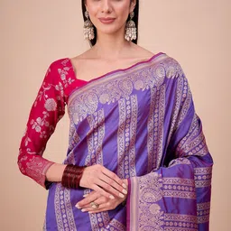 House of Pataudi Women Ethnic Motifs Woven Design Banarasi Saree With Unstitched Blouse image 2