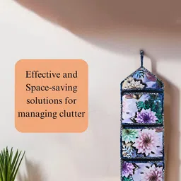 Kuber Industries Blue & Pink Floral printed Regular Multi-Utility Wall Hanging Organisers image 3