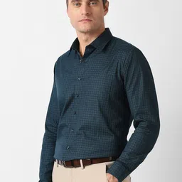 Van Heusen Men Slim Fit Grid Tattersall Checked Spread Collar Pure Cotton Formal Shirt image 4