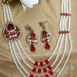 ANIKAS CREATION Gold-Plated Stone Studded & Beaded Jewellery Set-picture-24