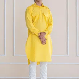 APPIX Men Yellow Cotton Blend Kurta Sets image 2