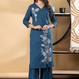 Readiprint Women Floral Embroidered Thread Work Pure Cotton Kurta with Palazzos-picture-37