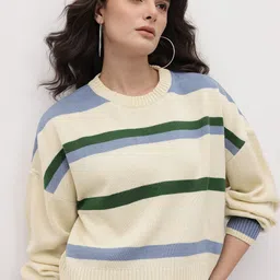 The Roadster Life Co. Drop Shoulder Striped Sweater-image-52