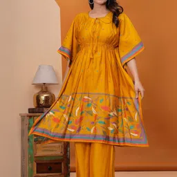 Meeranshi Women Geometric Printed Silk Kaftan Kurta with Palazzos-image-65