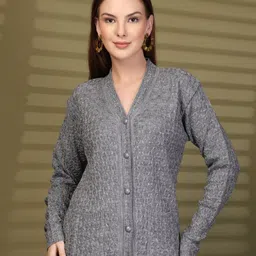 Clora Creation Geometric Self Design Woollen Cardigan Sweater-picture-28