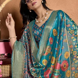 DIVASTRI Grey Printed Art Silk Sarees image 2