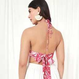 VANGULL Abstract Print Halter Neck Bralette Crop Top image 3