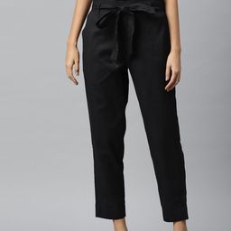 PIROH Women Solid Easy Wash Cotton Peg Trousers-picture-1