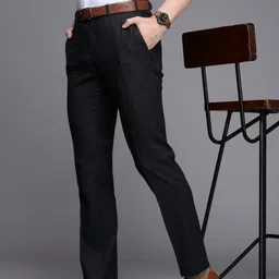 Raymond Men Checked Slim Fit Formal Trousers-picture-37