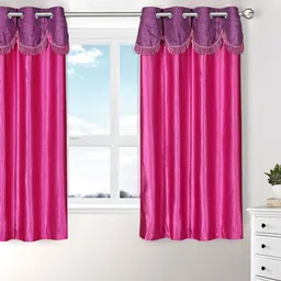 Cortina Pink & Purple Single Fancy Valance Solid Window Curtain-picture-21