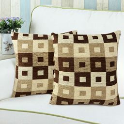 Saral Home Brown & Beige Set of 2 Geometric Square Cushion Covers-image-55