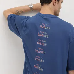 The Roadster Life Co. Typography Printed Drop-Sleeves Pure Cotton Relaxed Fit T-shirt image 1