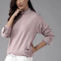 Roadster Women Mauve Solid Sweatshirt with Velcro Detail & Waist Tie-Ups image 3
