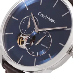 Calvin Klein Men Skeleton Leather Analogue Automatic Motion Powered Watch 25200075-Blue image 2