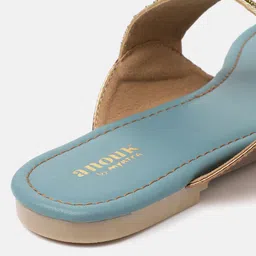 Anouk Women Blue & Rose-Gold Toned Beaded One-Toe Flats image 4