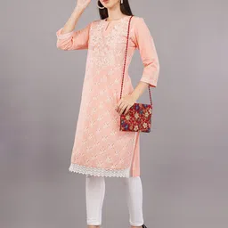 Avaasa Buy Shruthi Floral Printed Keyhole Neck Liva Kurta image 4