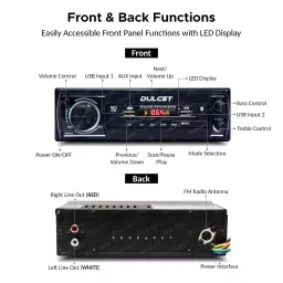 Dulcet Universal Fit Single Din Mp3 Fixed Panel Car Stereo Bluetooth, Auxiliary, USB, Equalizer, FM, DC-2020X image 3