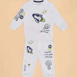Pantaloons Baby Grey Cotton Printed Full Sleeves Sweatshirt Set image 2